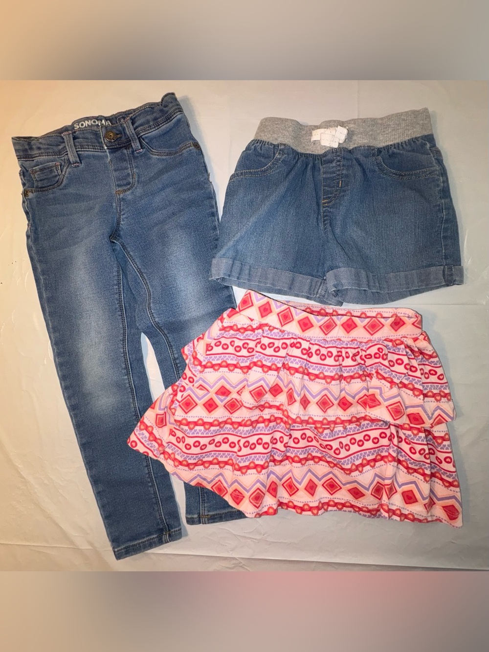 GUC Bundle: Denim Skinny Jeggings, Denim Pull-On Shorts, & Southwest Skirt